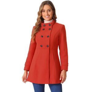 Stand Collar Double Breasted Slant Pockets Outwear Winter Coat Red